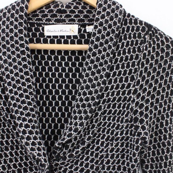 Charlie & Robin Cardigan Sweater Womens Black & White Knit One Button Front XS - Picture 2 of 11